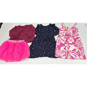 Girls Clothes Glitter Star Dress, Tutu Skirt and Plaid Top Size 4-5 Pink Blue